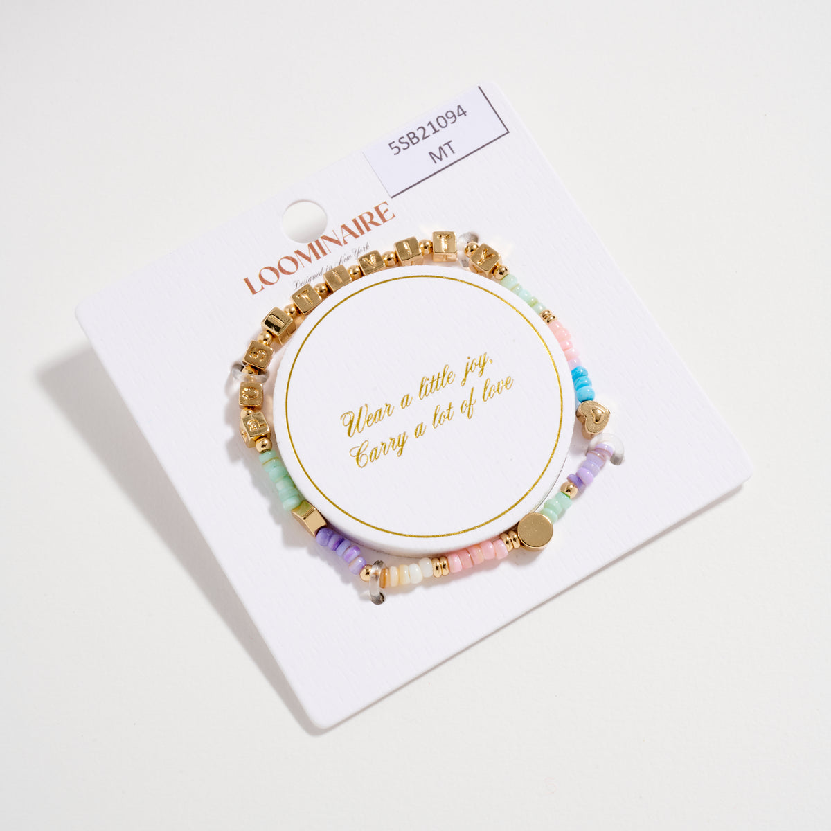 Beaded Stretch Bracelet with “POSITIVITY” Letter Charms