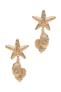 Starfish & Shell Drop Earrings with Crystals