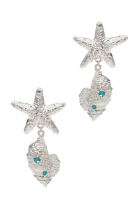 Starfish & Shell Drop Earrings with Crystals