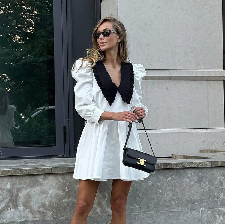 Spring Autumn French Black White Contrast Dress – Lilla Haven