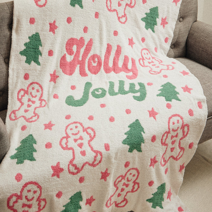 Christmas Holly Jolly Terry Cloth Blanket for Christmas Gift