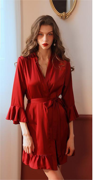 Artificial Silk Lotus Leaf Cuff Cardigan Nightgown