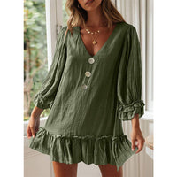 Casual Multi-Button Long Sleeve Dress