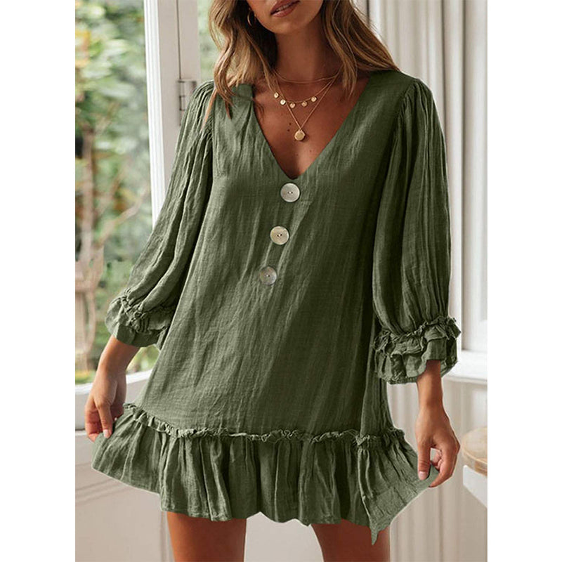 Casual Multi-Button Long Sleeve Dress