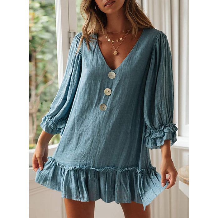 Casual Multi-Button Long Sleeve Dress