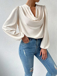 Loose Draped V-Neck Long-Sleeved Top