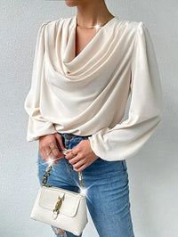 Loose Draped V-Neck Long-Sleeved Top