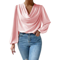 Loose Draped V-Neck Long-Sleeved Top