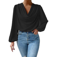 Loose Draped V-Neck Long-Sleeved Top