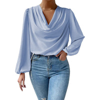 Loose Draped V-Neck Long-Sleeved Top