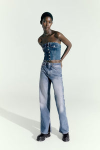 Washed Denim Corset Tube Top