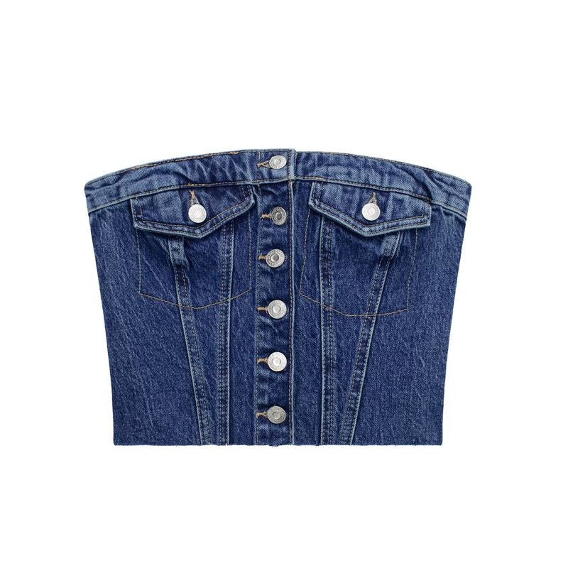 Washed Denim Corset Tube Top