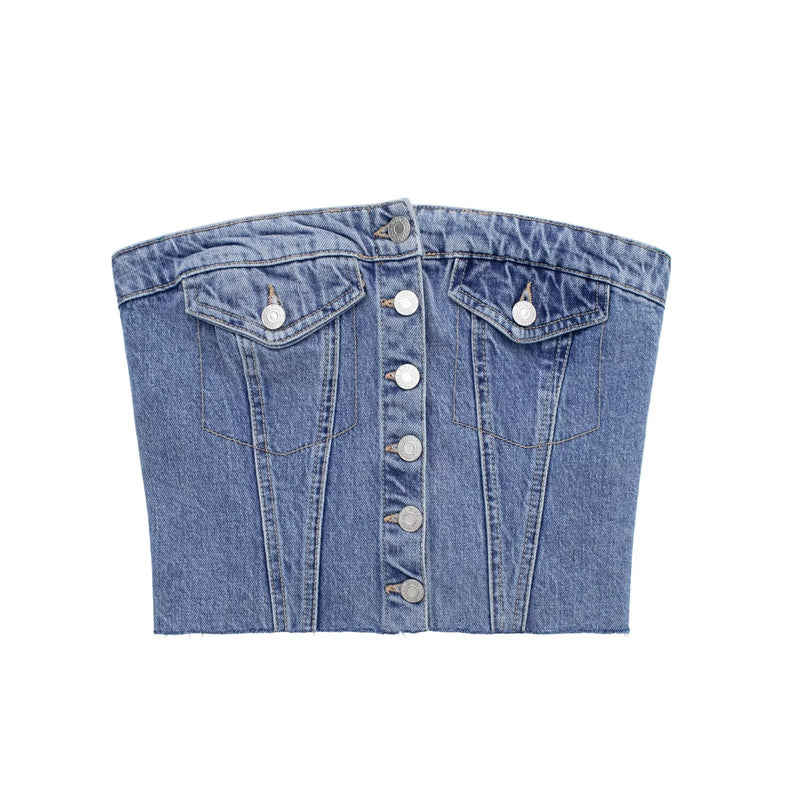 Washed Denim Corset Tube Top