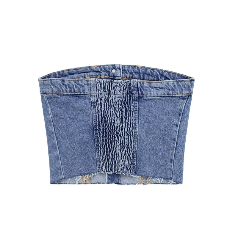 Washed Denim Corset Tube Top