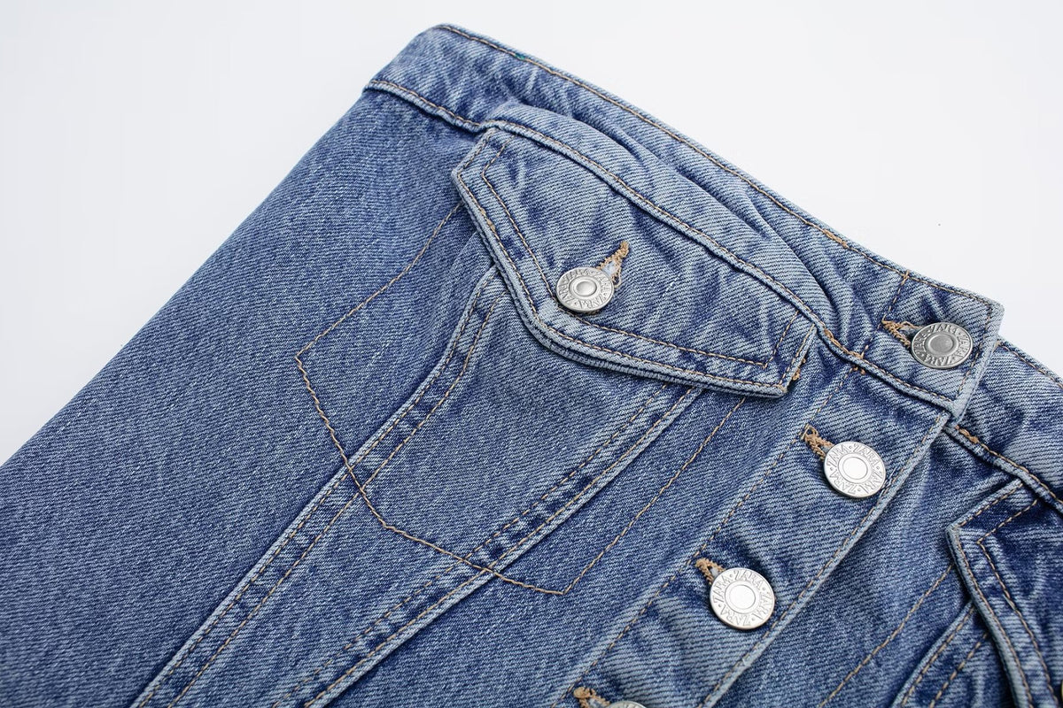 Washed Denim Corset Tube Top