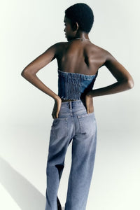 Washed Denim Corset Tube Top