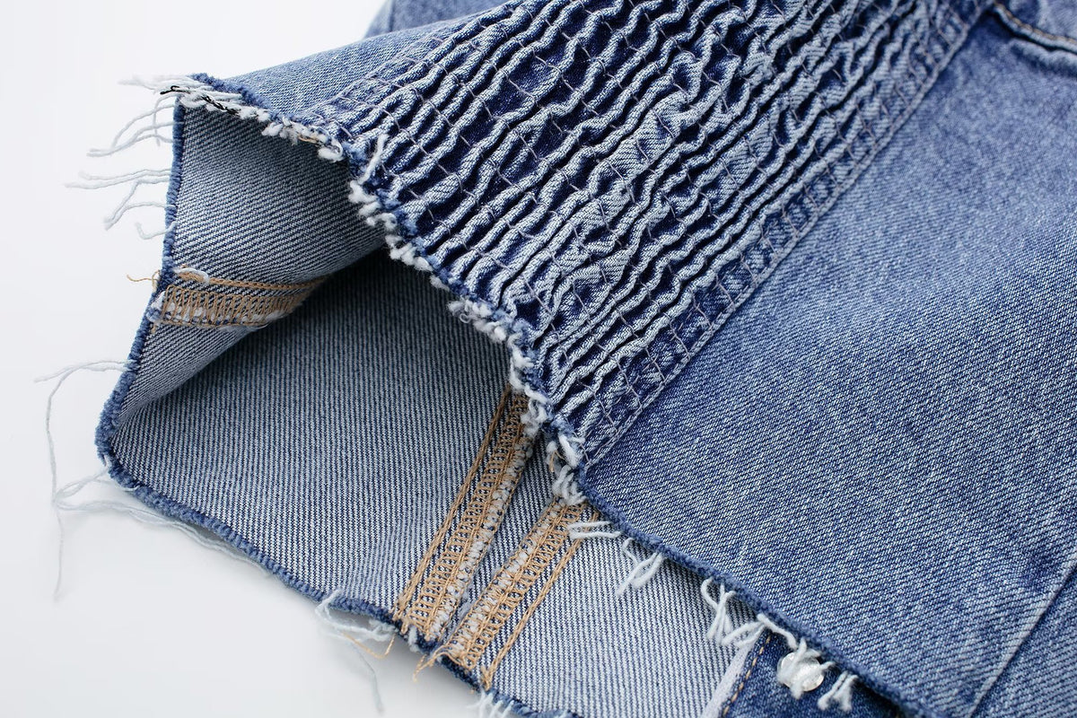 Washed Denim Corset Tube Top