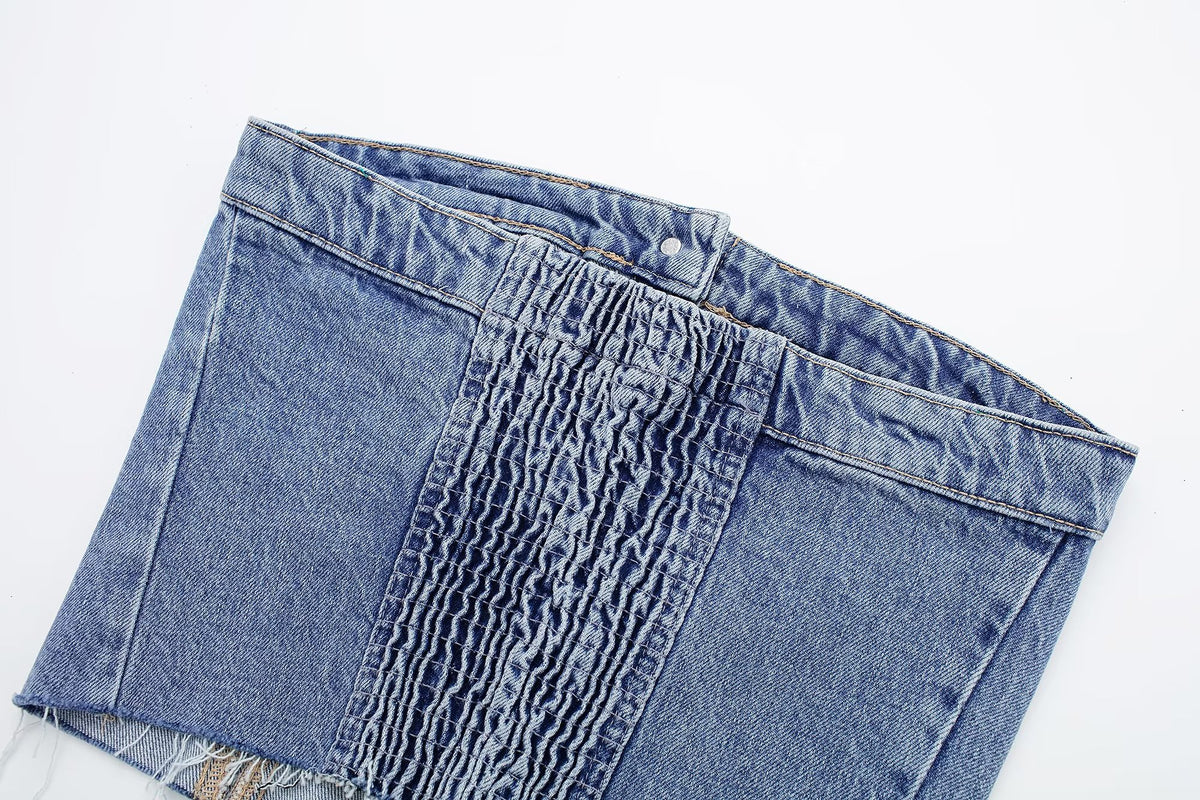 Washed Denim Corset Tube Top