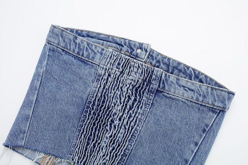 Washed Denim Corset Tube Top