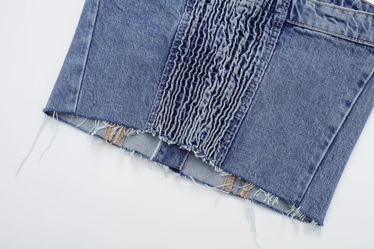 Washed Denim Corset Tube Top