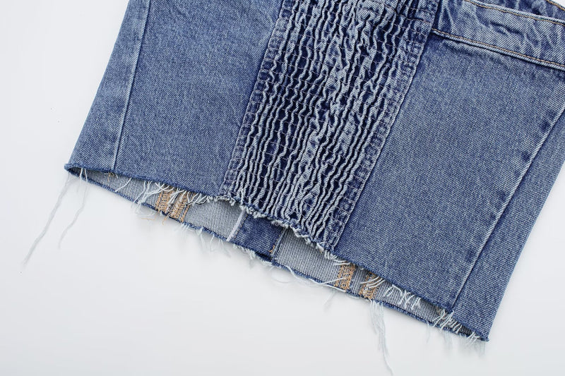 Washed Denim Corset Tube Top