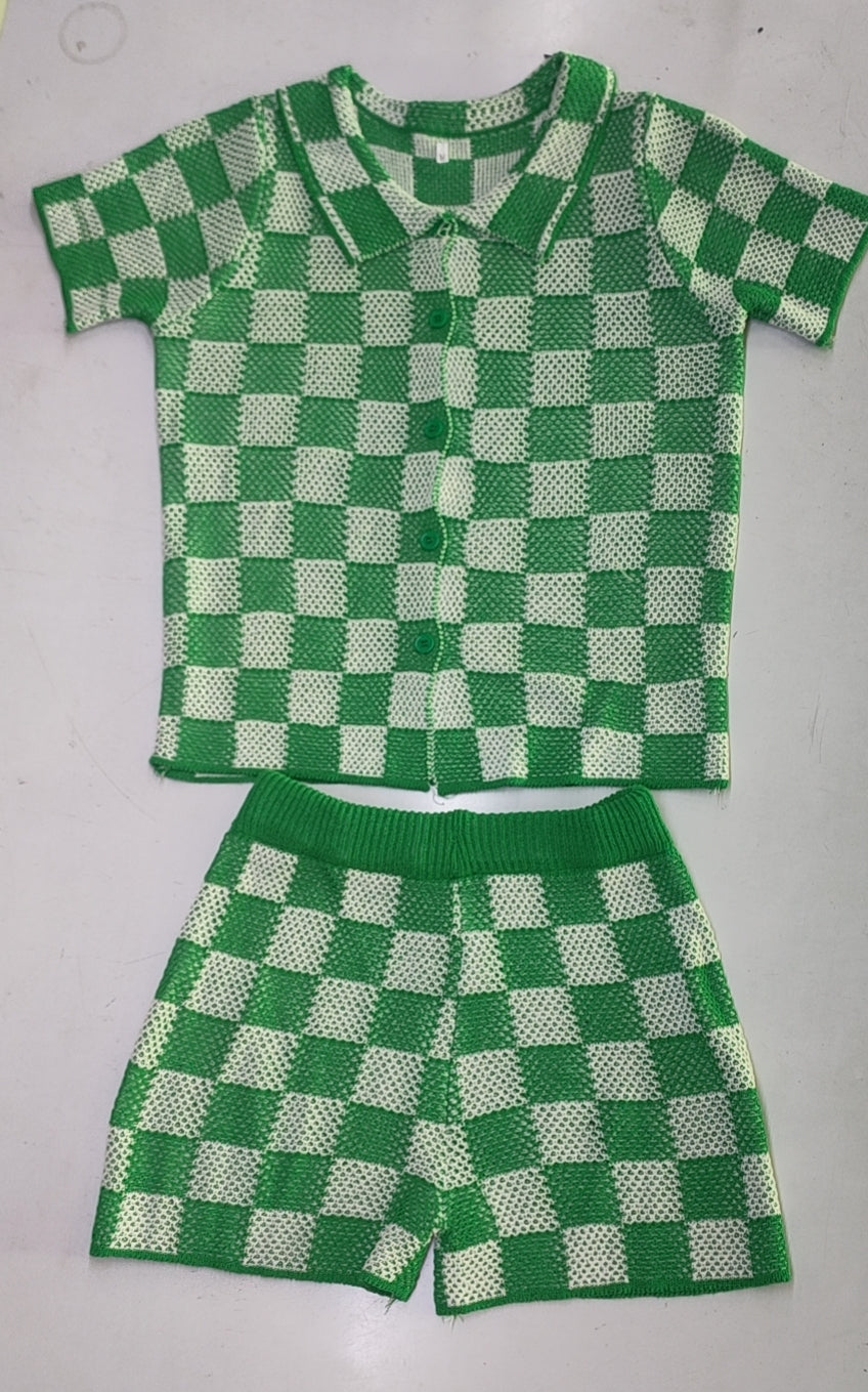 Checkered Knit Shirt &amp; Shorts Set
