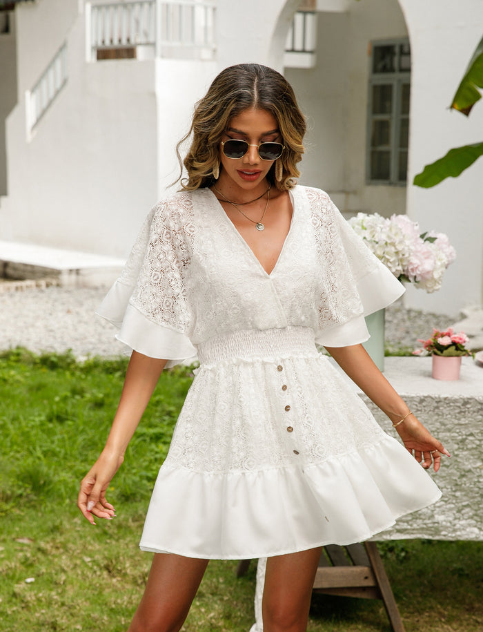 Bohemian Lace Mosaic Bat Sleeve Dress