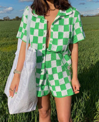 Checkered Knit Shirt &amp; Shorts Set