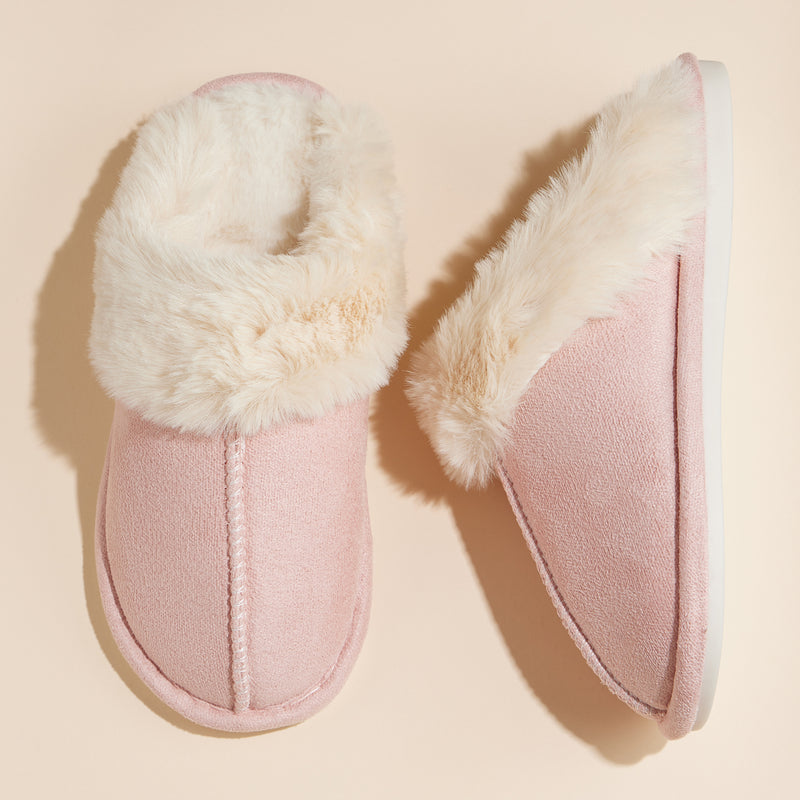 Sherpa Fur Trimmed Home Slippers