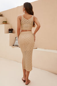 Sleeveless Knit Vest &amp; Slit Skirt Two-Piece Set