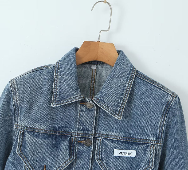 Slim Fit Cropped Denim Jacket
