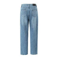 Spring High Waist Casual Micro Elastic Front Slit Slightly Flared Jeans