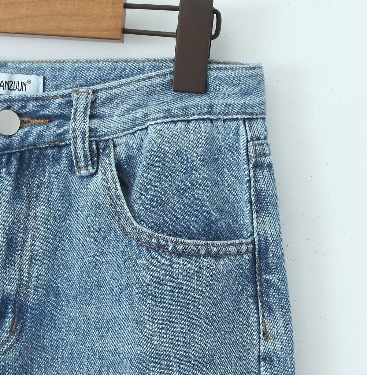 Spring High Waist Casual Micro Elastic Front Slit Slightly Flared Jeans
