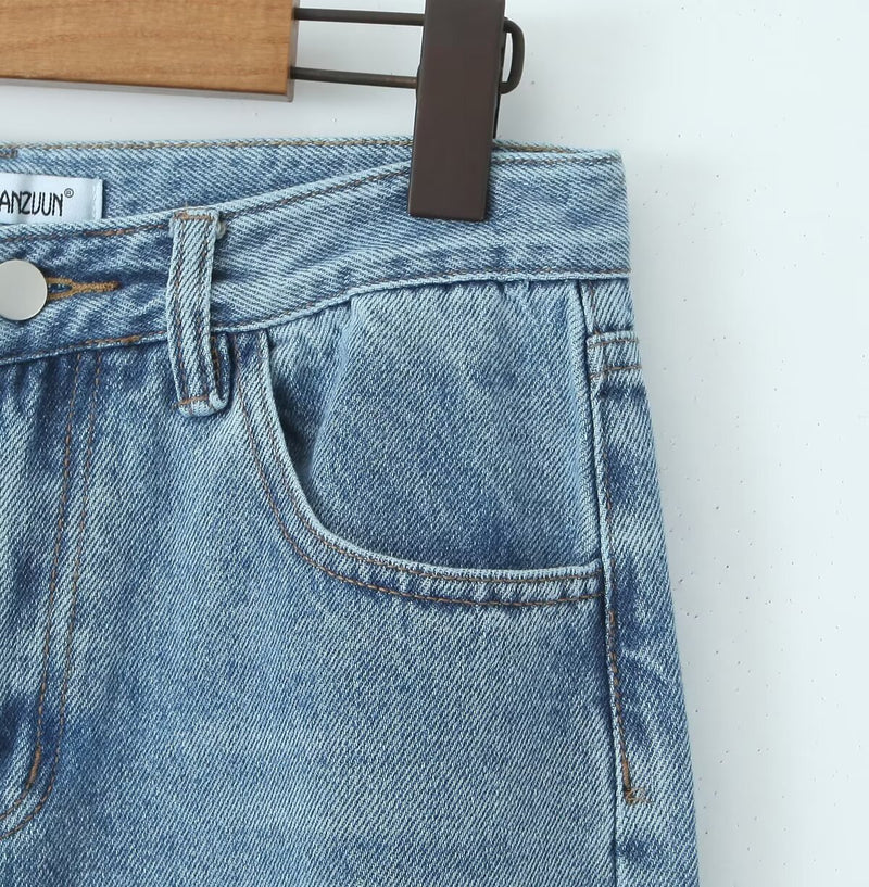 Spring High Waist Casual Micro Elastic Front Slit Slightly Flared Jeans