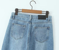 Spring High Waist Casual Micro Elastic Front Slit Slightly Flared Jeans
