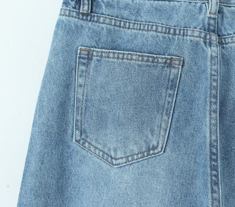 Spring High Waist Casual Micro Elastic Front Slit Slightly Flared Jeans