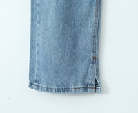 Spring High Waist Casual Micro Elastic Front Slit Slightly Flared Jeans