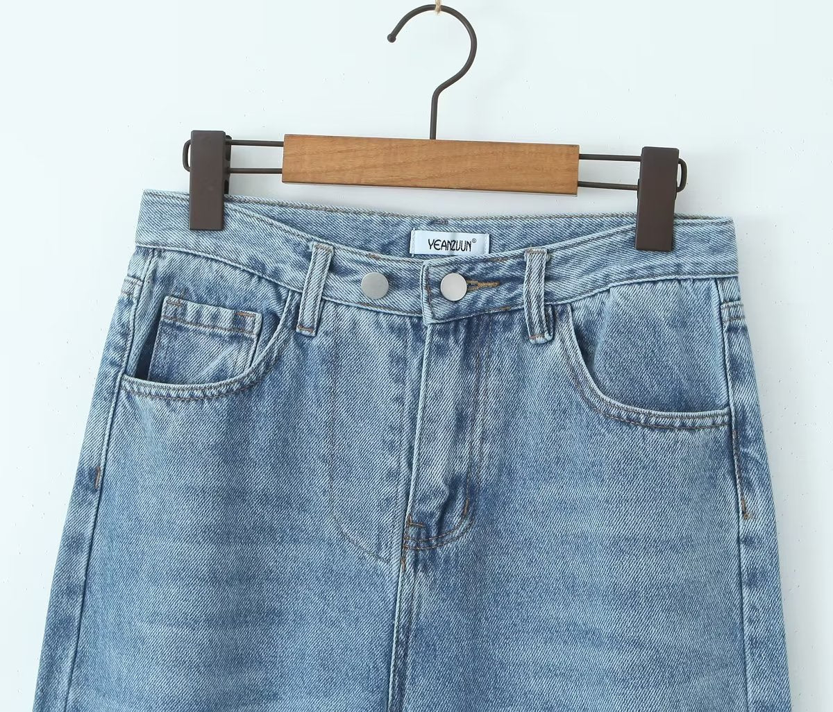 Spring High Waist Casual Micro Elastic Front Slit Slightly Flared Jeans