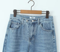 Spring High Waist Casual Micro Elastic Front Slit Slightly Flared Jeans