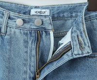 Spring High Waist Casual Micro Elastic Front Slit Slightly Flared Jeans