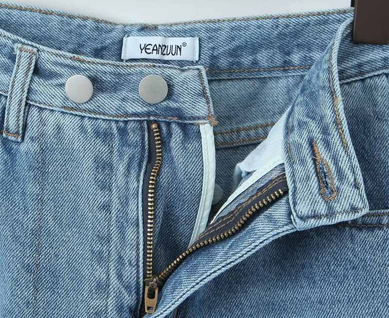 Spring High Waist Casual Micro Elastic Front Slit Slightly Flared Jeans