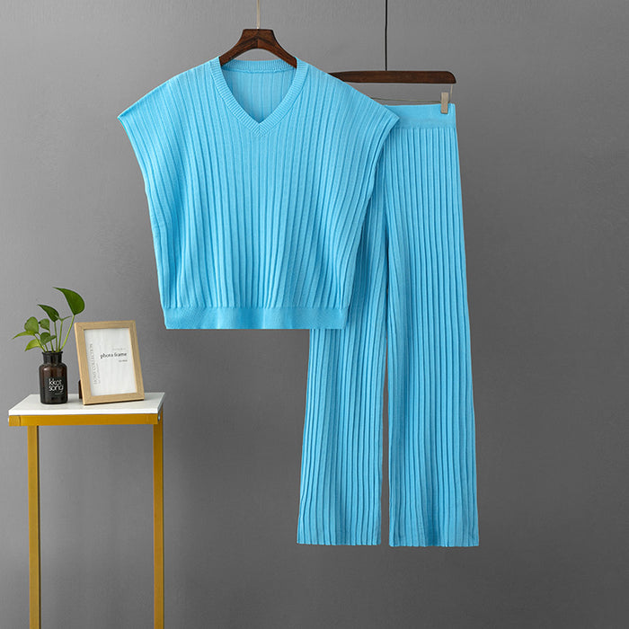 Plus-Size V-Neck Pullover &amp; Pleated Pants Set