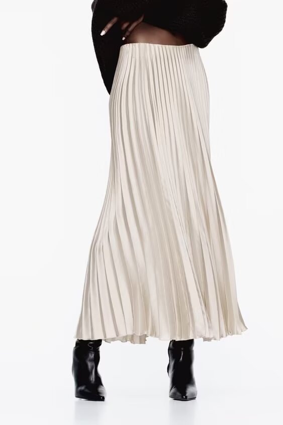 Silk Satin Pleated Long Skirt