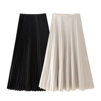Silk Satin Pleated Long Skirt