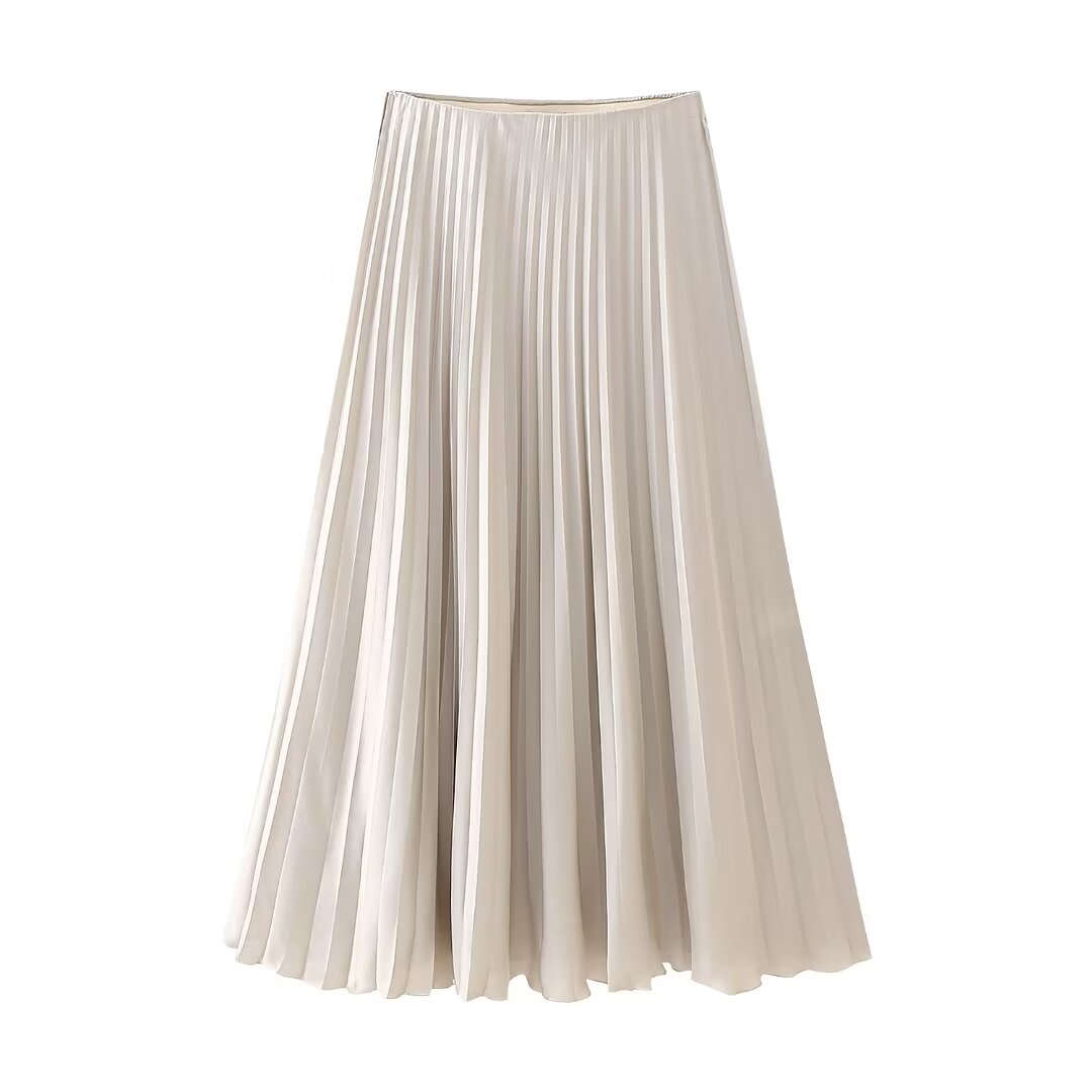 Silk Satin Pleated Long Skirt