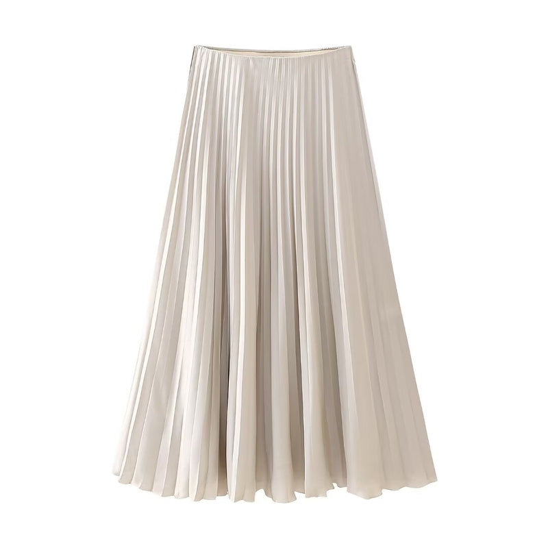 Silk Satin Pleated Long Skirt