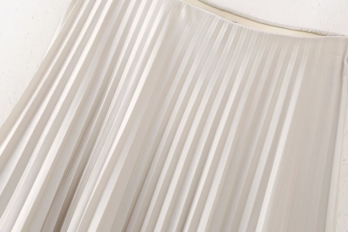 Silk Satin Pleated Long Skirt