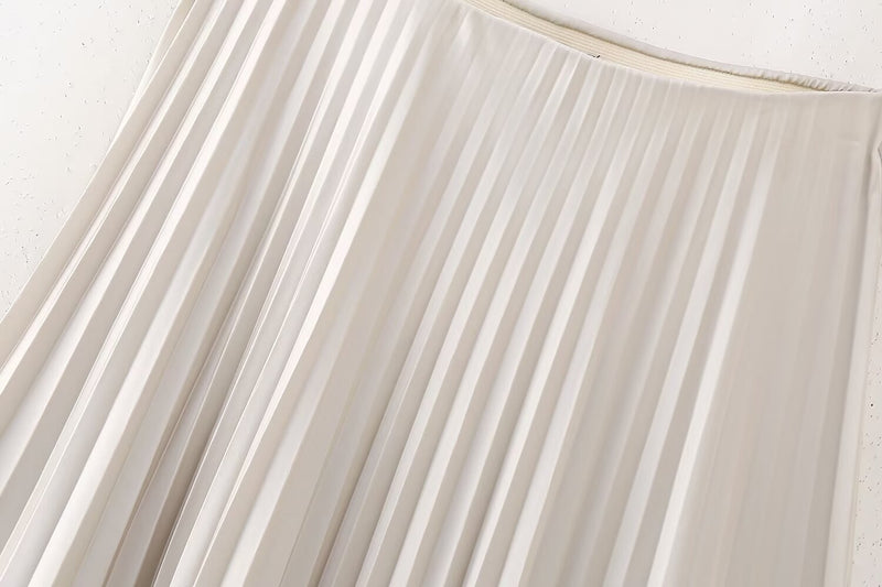 Silk Satin Pleated Long Skirt