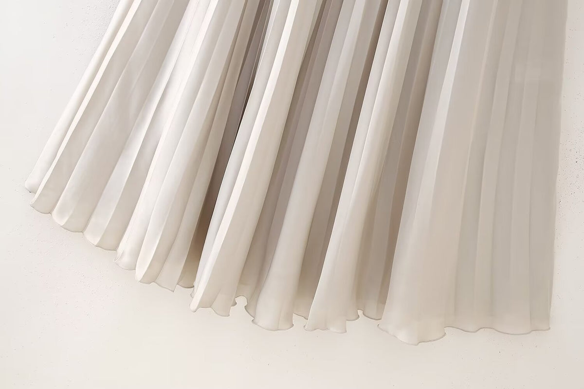 Silk Satin Pleated Long Skirt