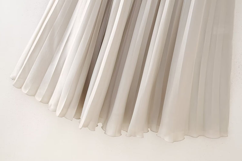Silk Satin Pleated Long Skirt
